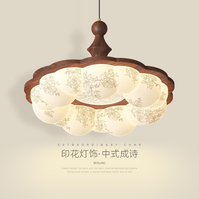 卧室灯吊灯法式中古风复古宋代美学书房灯南洋风印花布艺餐厅灯具
