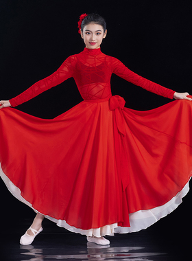 金晨卜挂同款舞蹈红色大摆裙儿童飘逸半身裙古典现代舞万疆演出服