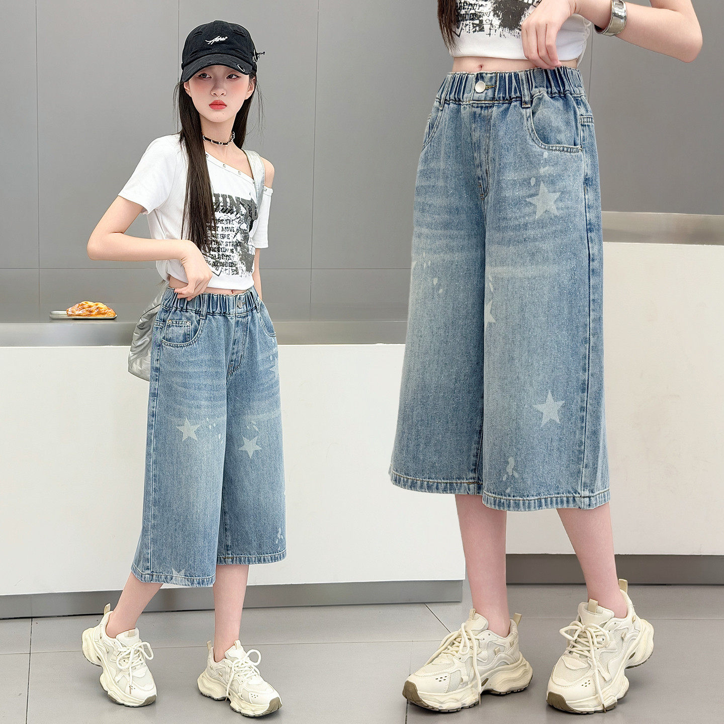 女童牛仔七分裤夏季薄款2026新款中大童夏装儿童短裤初中生中裤潮