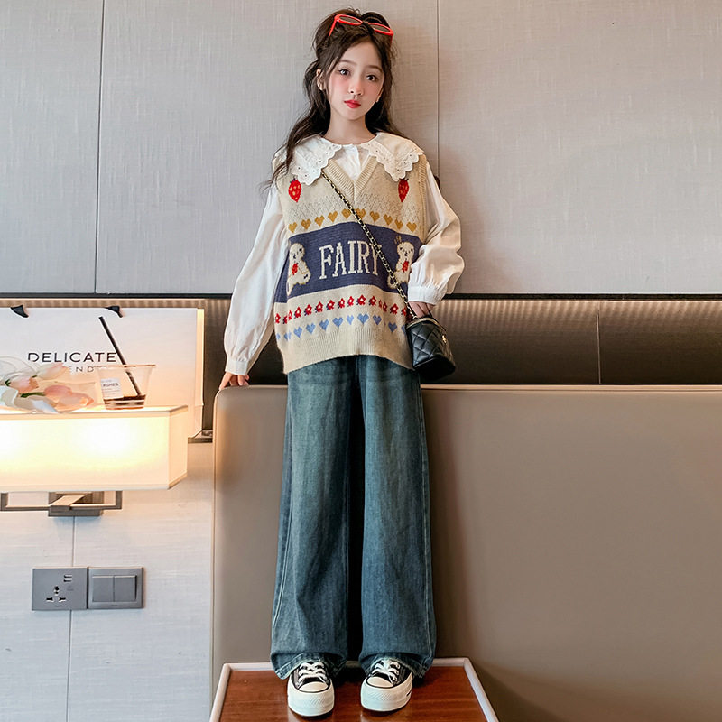 女童马甲2024新款春秋款儿童背心大童秋冬款针织毛衣背心女孩外穿