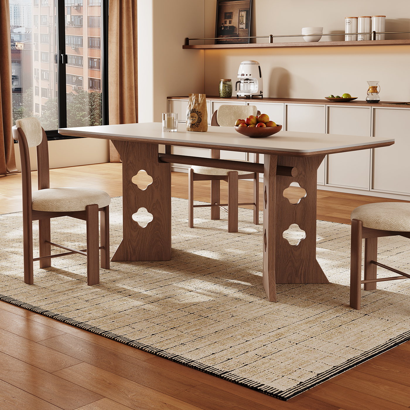 奥古斯特胡桃色实木岩板餐桌