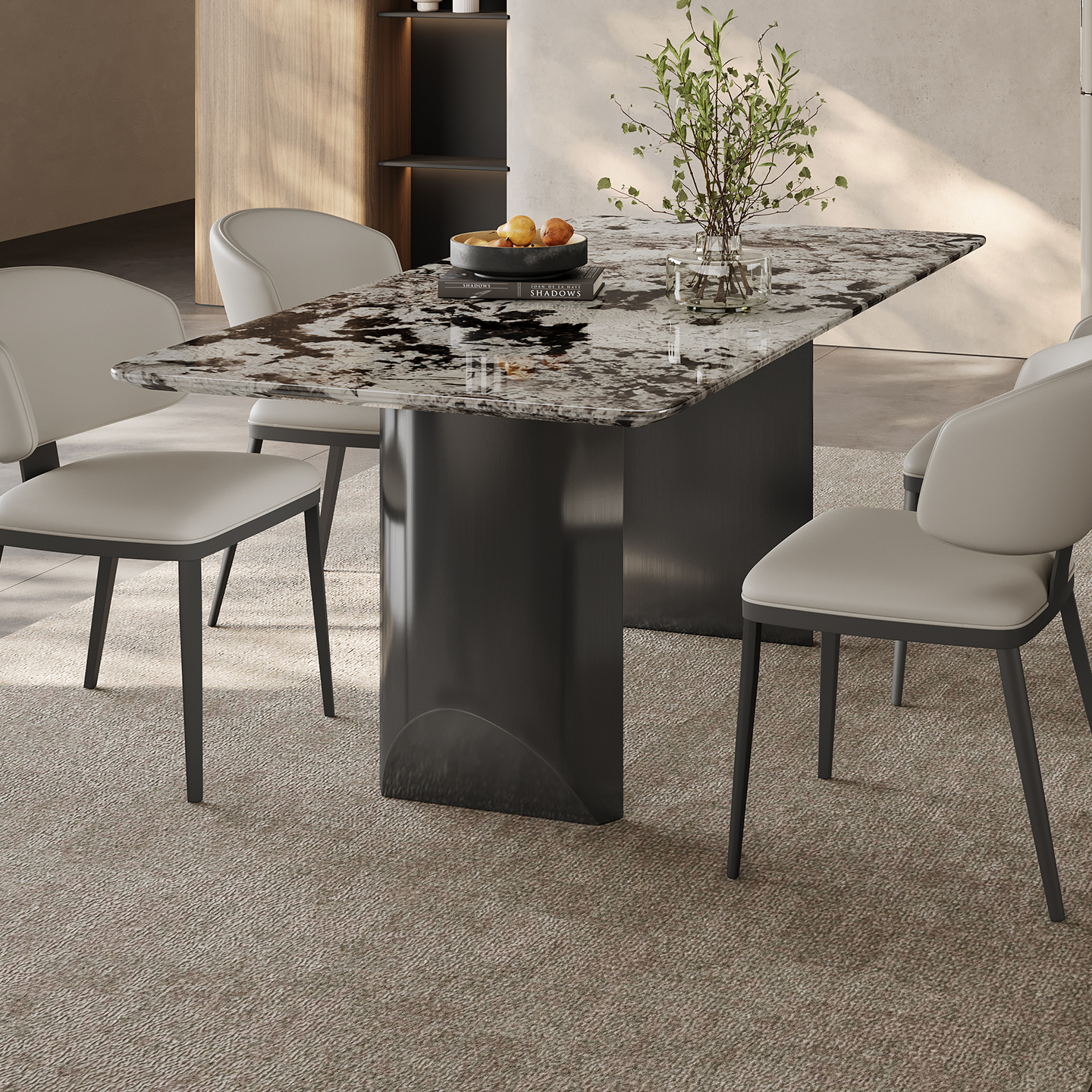 天然奢石餐桌定制别墅家用高级感小户型意式轻奢雪山兰大理石餐桌