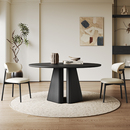 黑色实木餐桌椅圆形1.5米高端家用10人复古风全实木岩板圆桌 意式