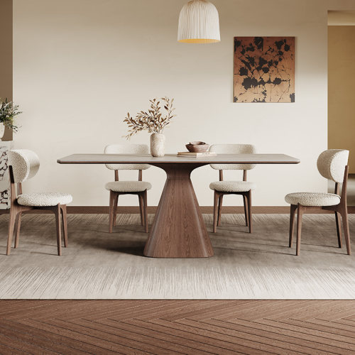 复古长方形白蜡木岩板实木餐桌