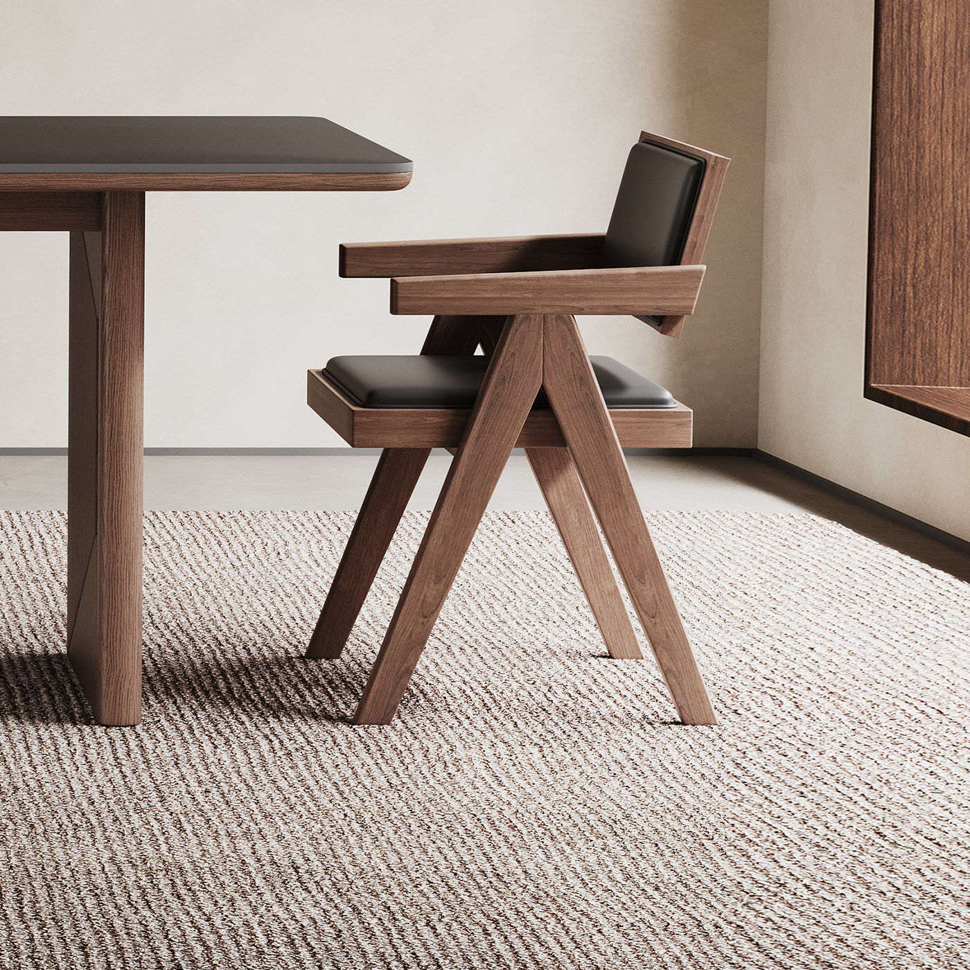 中古风实木餐椅现代简约轻奢家用北欧侘寂风扶手洽谈靠背休闲椅子