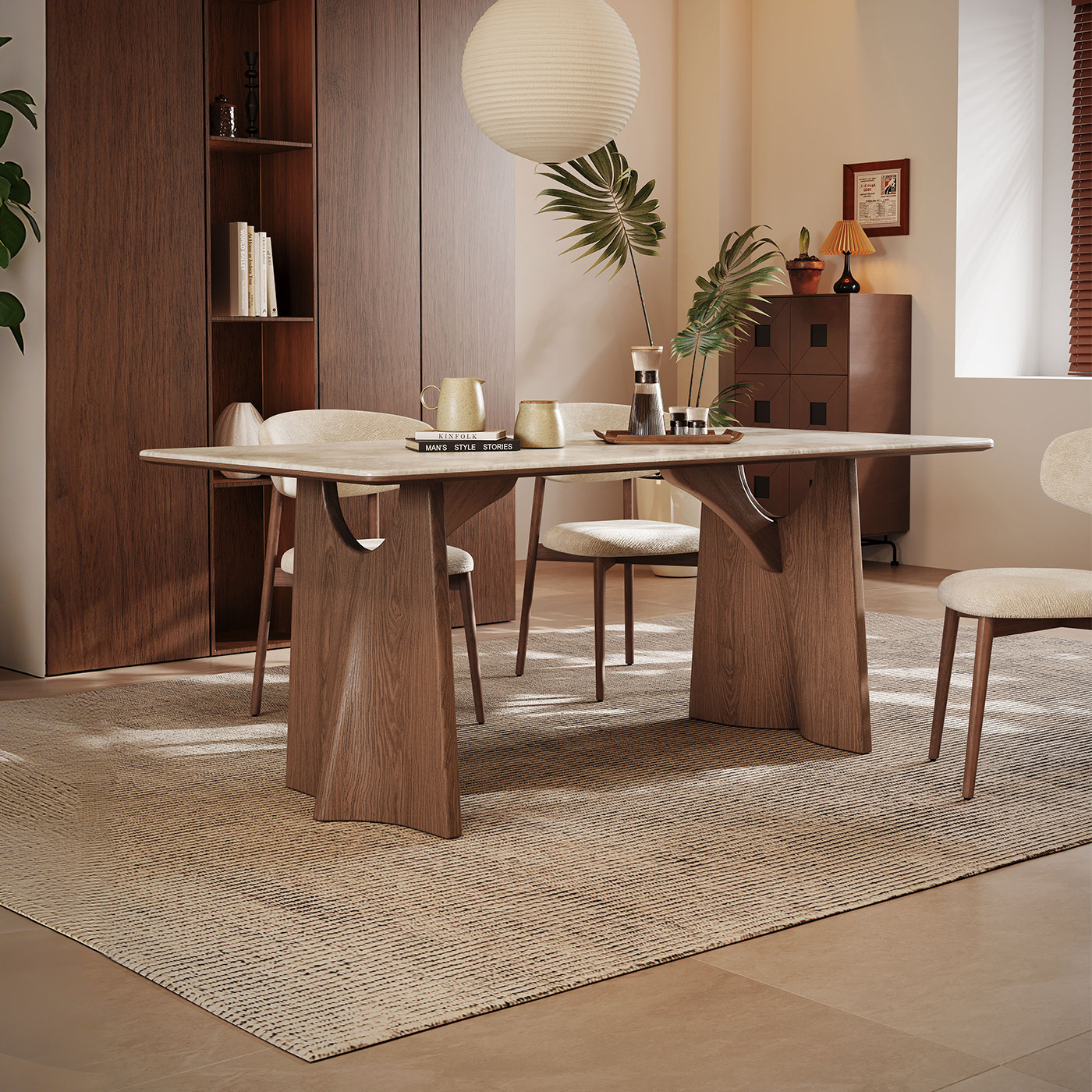 奥古斯特 大理石餐桌2025新款长方形高端中古风飞鸦实木岩板餐桌