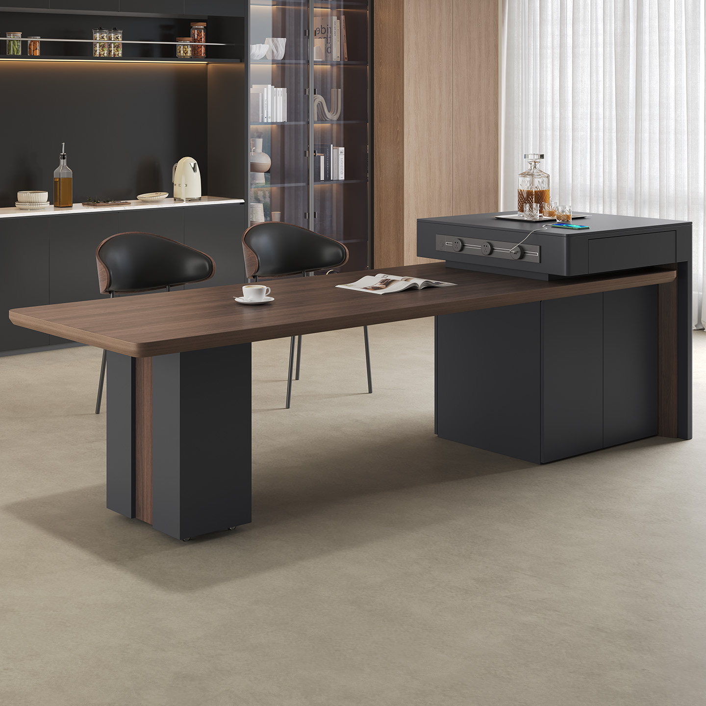 意式极简岩板岛台餐桌一体家用可伸缩2025新款轻奢高端餐桌椅组合