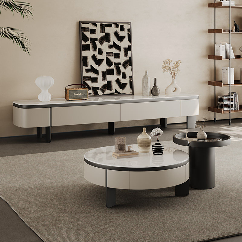 微晶石茶几电视柜组合2025新款客厅家用小户型意式轻奢储物小茶桌