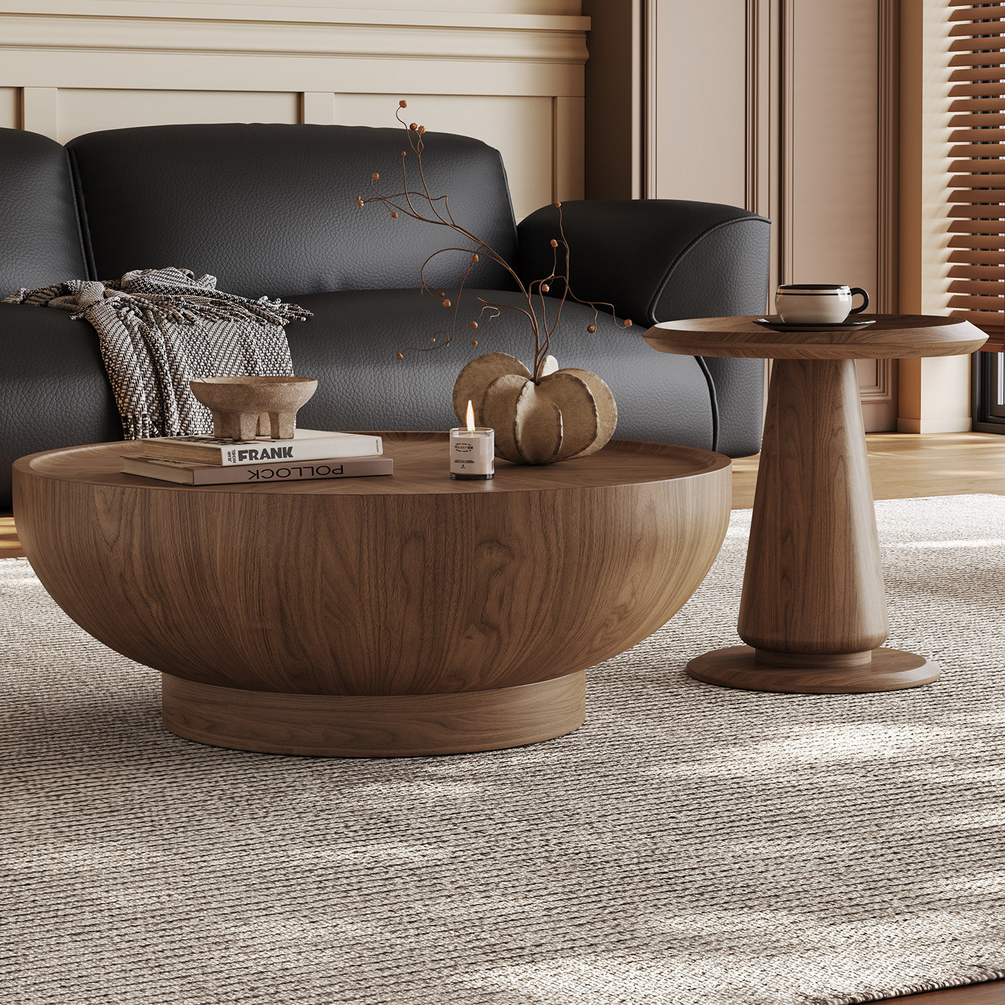 2026新款中古风大小圆茶几组合家用小户型客厅中式复古高级感茶几