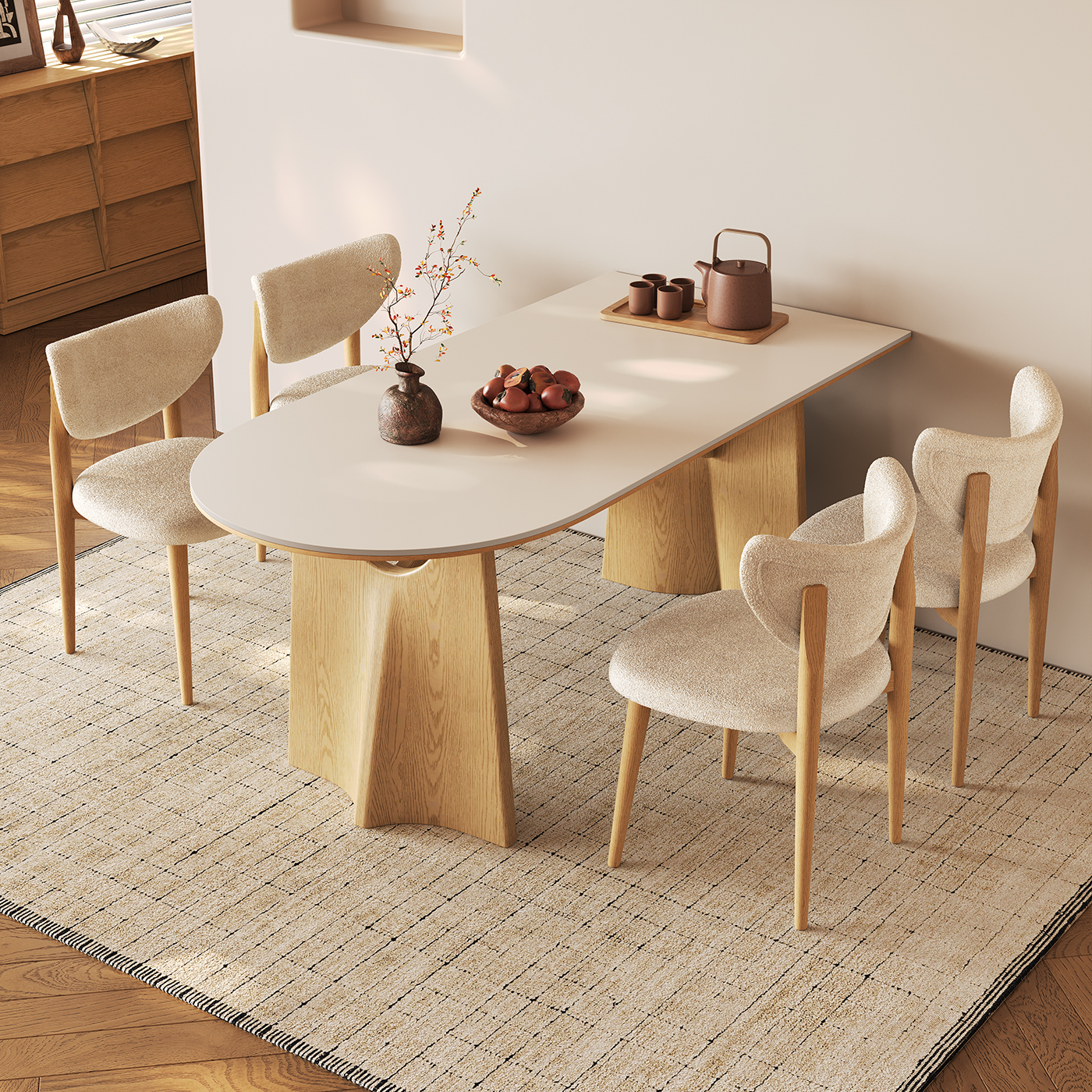 奥古斯特飞鸦原木色实木餐桌