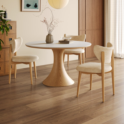 奥古斯特白色岩板餐桌奶油风