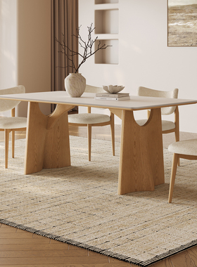 奥古斯特 原木色实木餐桌2025新款家用长方形日式奶油风岩板餐桌