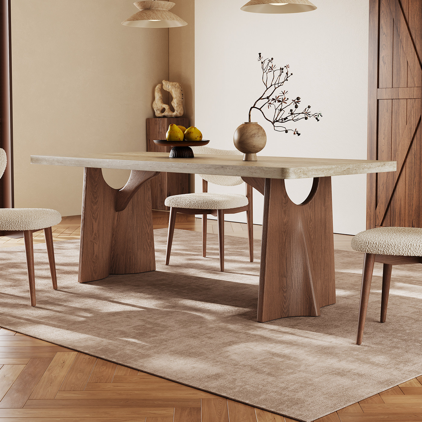 奥古斯特 中古风实木餐桌长方形飞鸦2025新加厚下挂洞石岩板餐桌