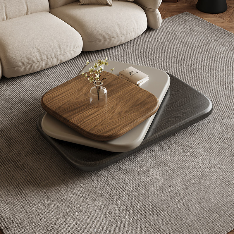 意式简约可旋转茶几客厅2025新款轻奢高级感创意设计师款方形茶几