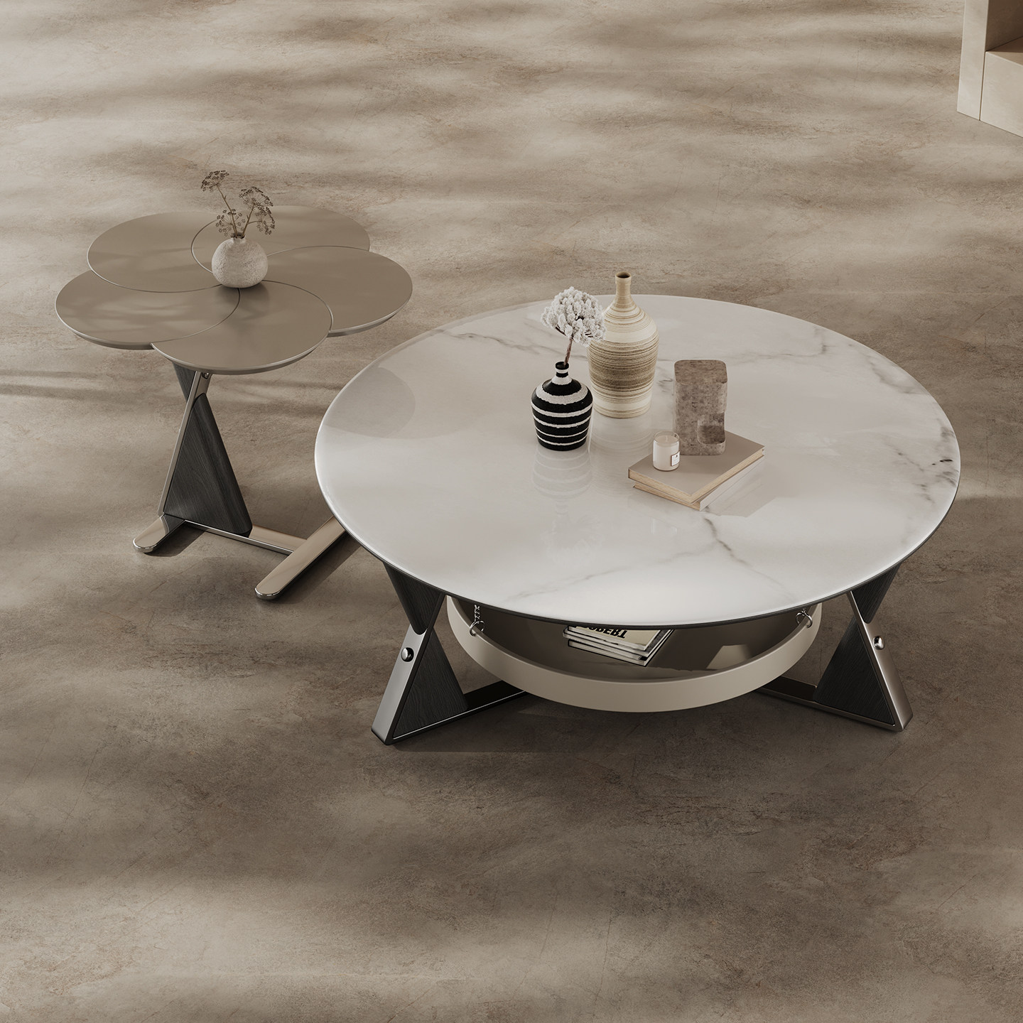 意式轻奢大小圆小户型客厅现代简约多功能网红储物微晶石圆形茶几