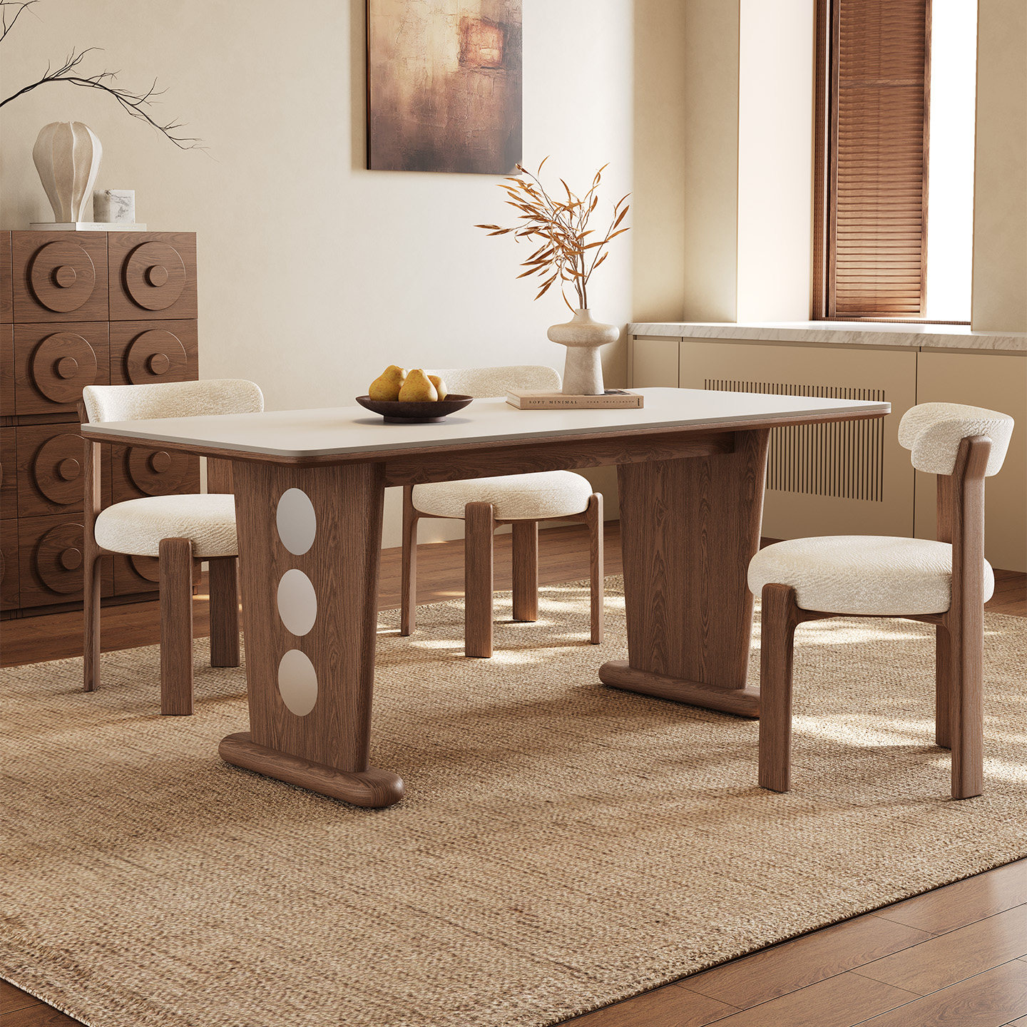 中古风实木餐桌长方形2026新款一桌四椅家用小户型实木岩板餐桌