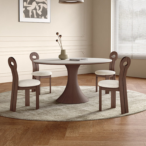 奥古斯特曼妙实木岩板圆桌