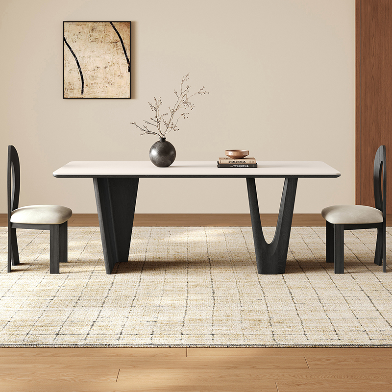 奥古斯特实木岩板餐桌复古风