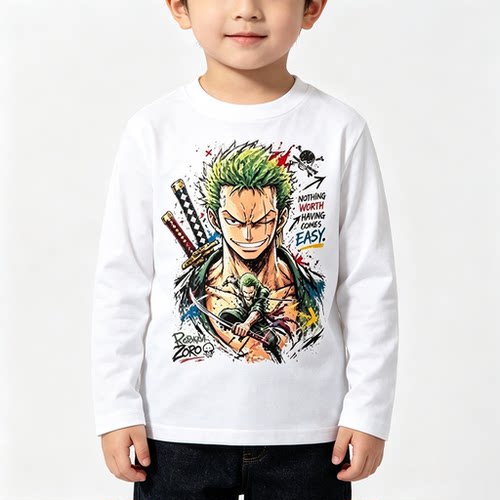 ONE PIECE衣服海贼王路飞长袖T恤秋冬季儿童纯棉打底衫圆领上衣