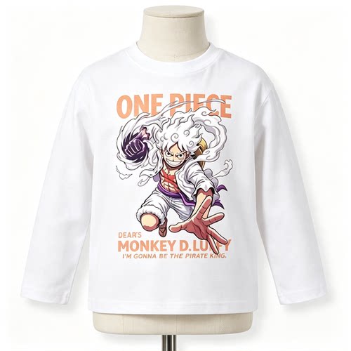 ONE PIECE衣服海贼王路飞长袖T恤秋冬季儿童纯棉打底衫圆领上衣