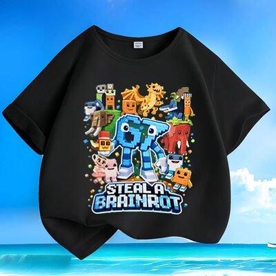 偷走脑红67短袖Roblox Steal a Brainrot儿童卡通圆领流行T恤童装