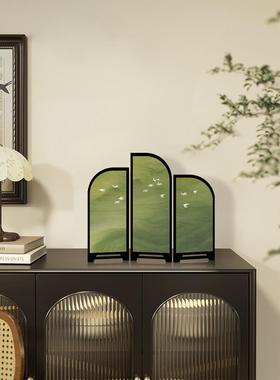 中古风桌面屏风摆件绿色飞燕客厅摆画法式餐厅餐边柜斗柜装饰品画