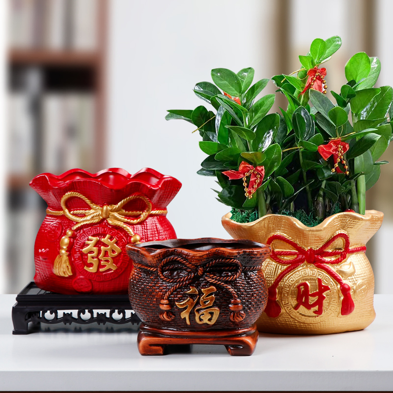 发财树盆栽室内阳台复古红色花盆兰花榕树陶瓷花器多肉绿植老桩盆