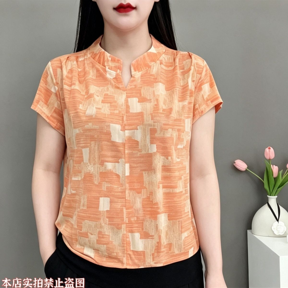 妈妈夏装新款立领短袖上图片