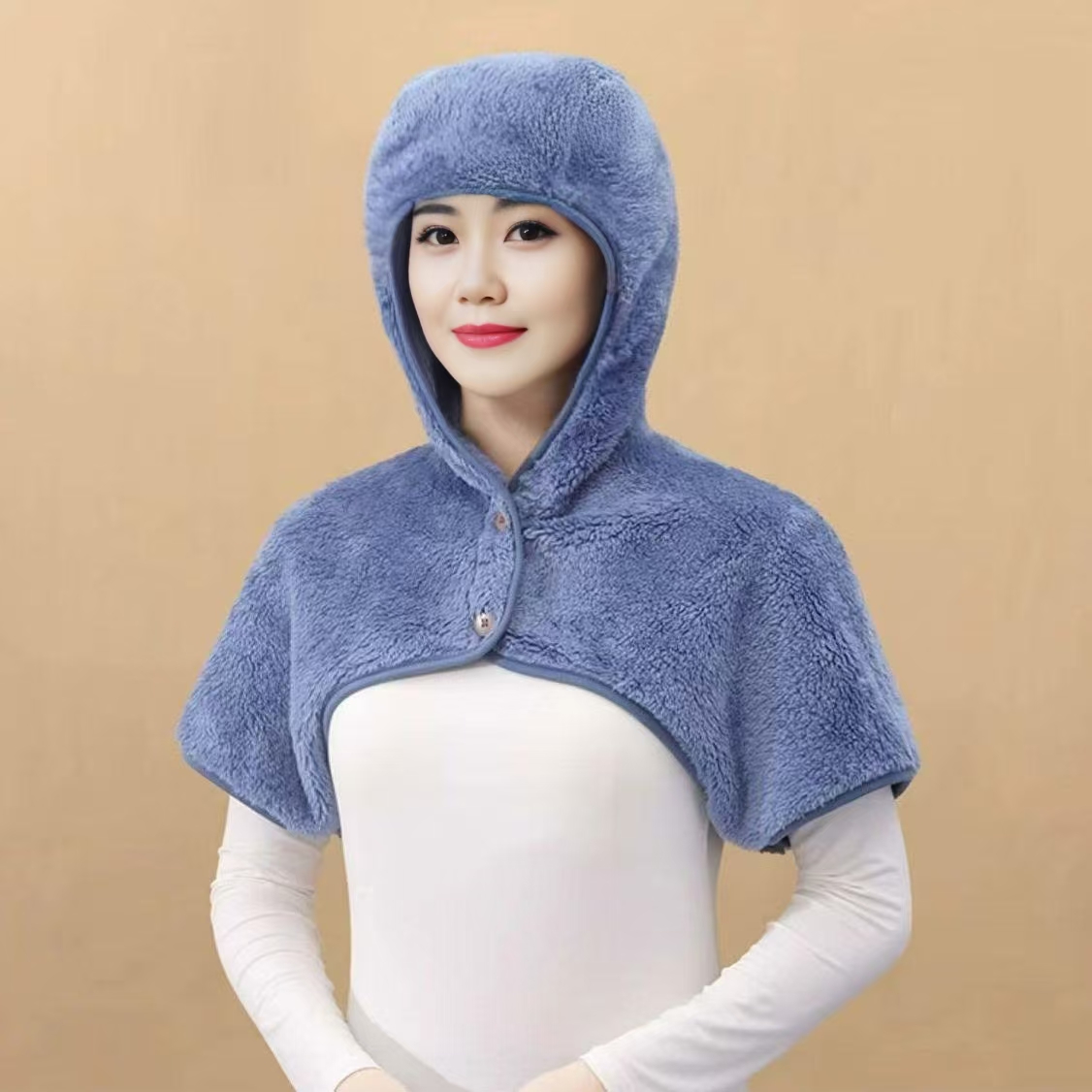 冬季护头睡觉帽加绒连肩