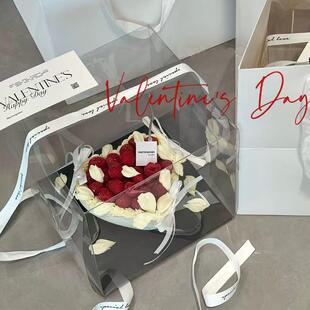 2026新款巧克力红色爱心蛋糕包装盒烘焙包装盒韩式裱花一体蛋糕盒