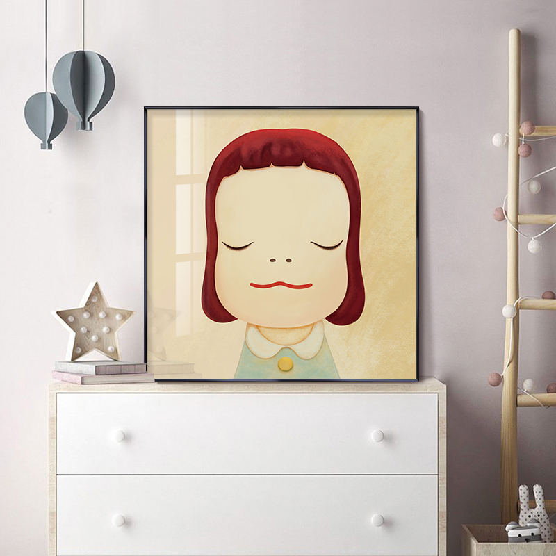 奈良美智装饰画女孩房间日式挂画儿童房女童卧室壁画北欧床头卡通图片