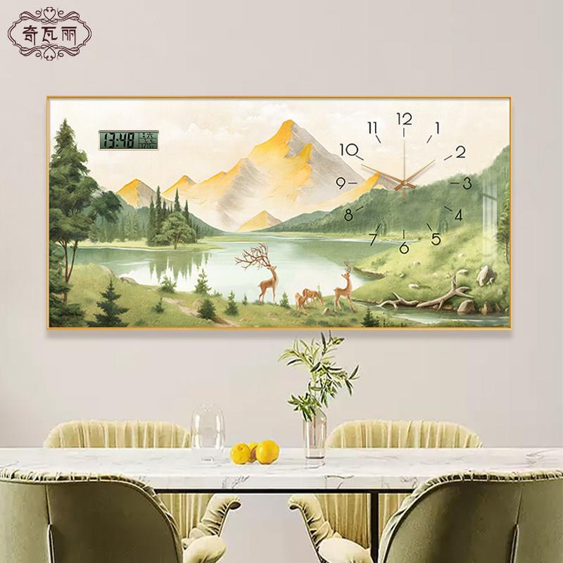 钟表挂钟饭厅装饰画万年历2023新款金山客厅壁画电子钟日历表挂画