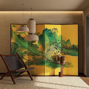 金箔屏风隔断客厅茶室背景墙玄关办公室折叠移动山水复古大漆画