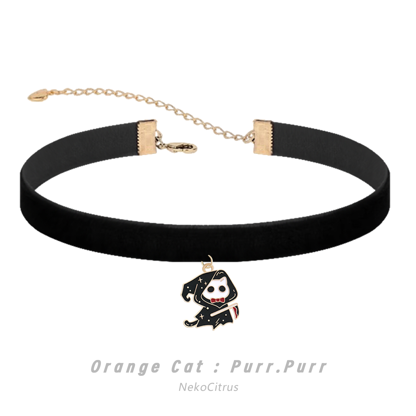 黑色死神猫咪choker项链锁骨链ins可爱颈链丝绒毛绒项圈万圣节女