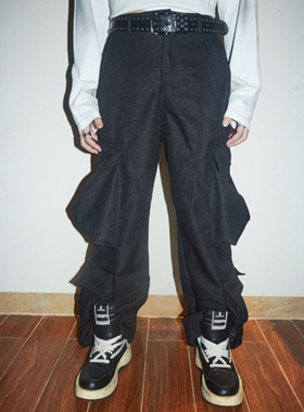 ENDLESS DESIRE 多口袋华夫格工装裤 弯刀结构廓形肌理 垂感宽松