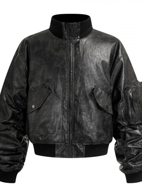 ENDLESS DESIRE复古水洗bomber棉服pu外套男女宽松高级感短款夹克