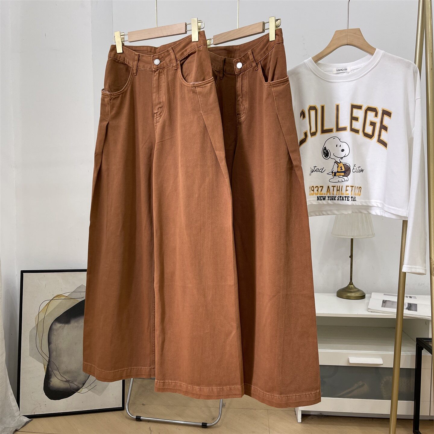 美式复古阔腿牛仔裤女秋冬新款高腰宽松显瘦直筒牛仔裤K#9