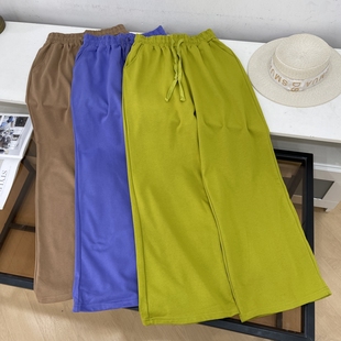 女L 韩版 百搭阔腿长裤 松紧腰宽松时尚 高腰休闲裤