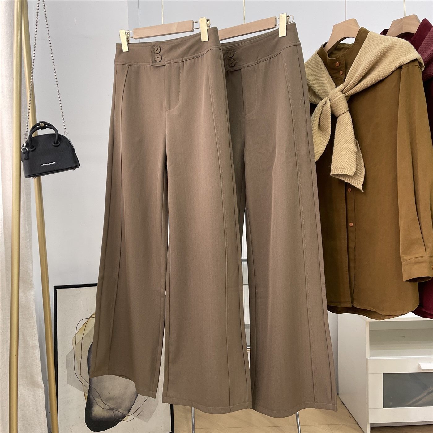 休闲西装裤女秋季新款高腰垂感时尚百搭直筒阔腿裤K#16