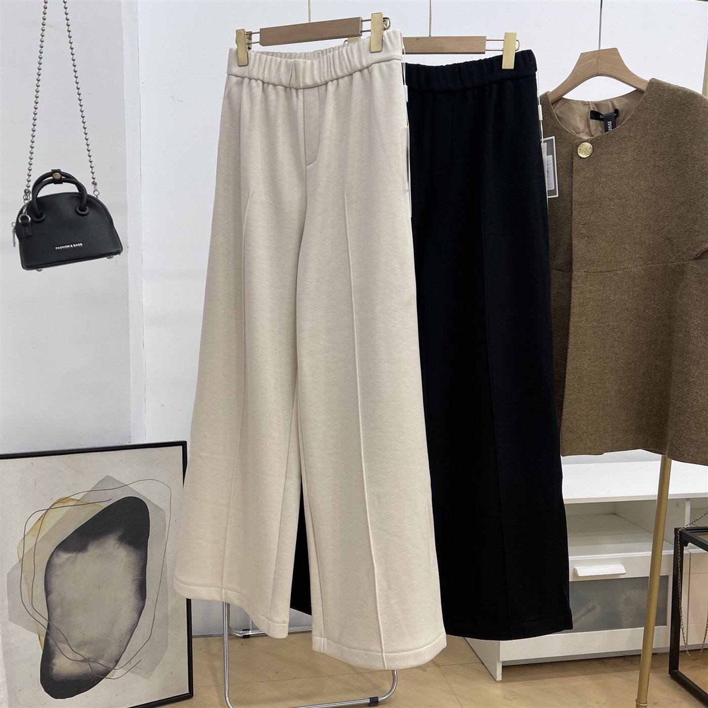 加绒休闲长裤通勤百搭直筒百搭高腰时尚冬季阔腿女 K#21