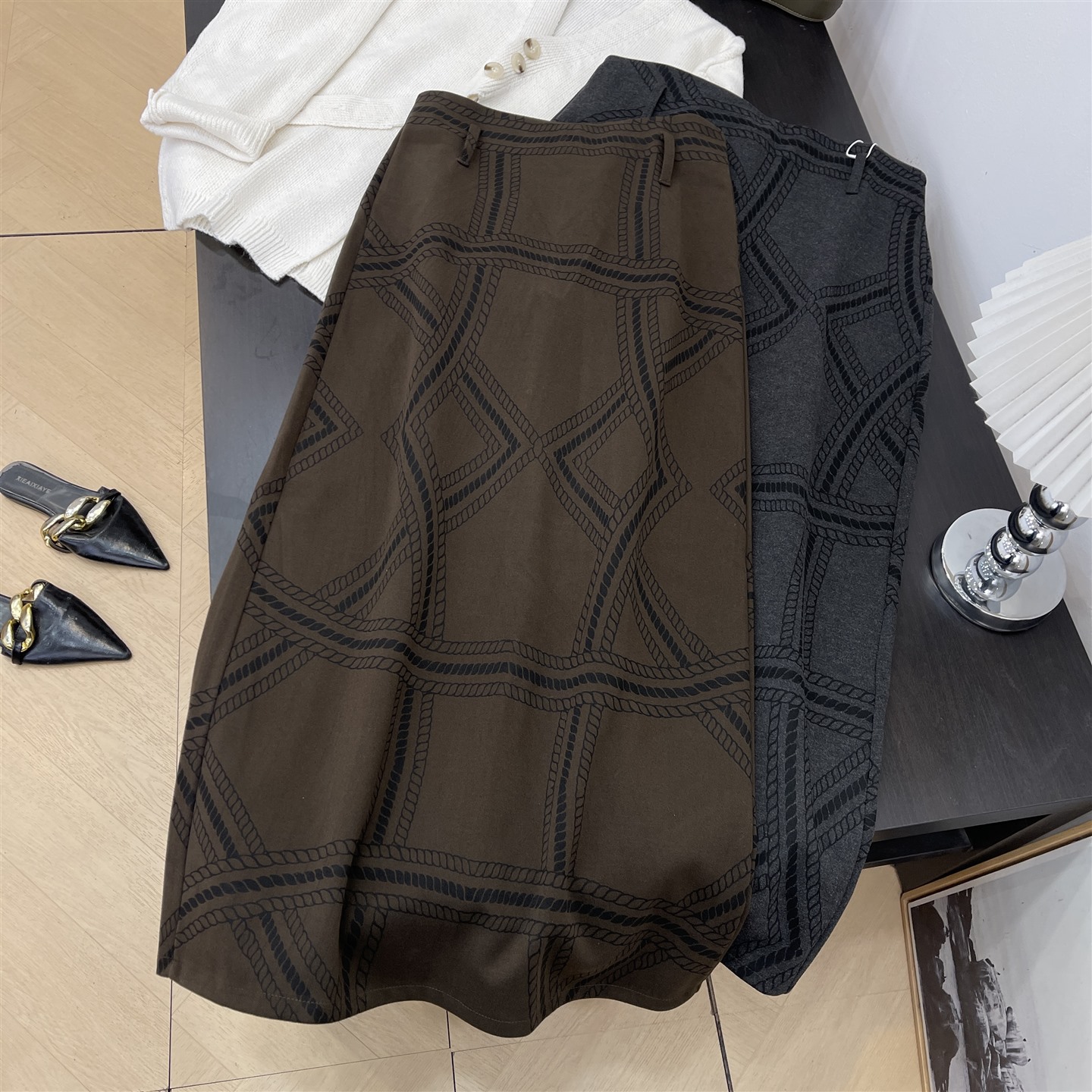 【霞】小众设计感复古毛呢半身裙新款秋冬显瘦高腰半裙直筒裙L#2