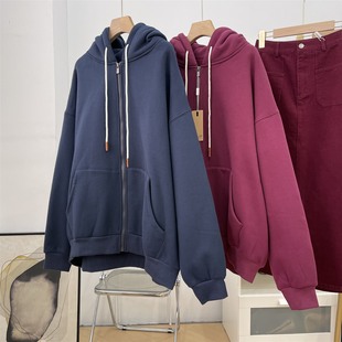 宽松休闲百搭运动服外套L 美式 高街连帽卫衣女2秋冬开衫