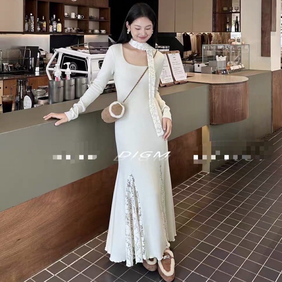 连衣裙纯色小众休闲时尚圆通勤领长袖显瘦长裙女 K#18