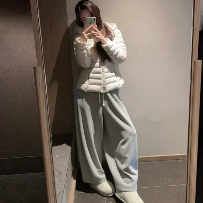 休闲裤冬季加厚直筒自然显瘦高腰简约新款时尚大码长裤K#16