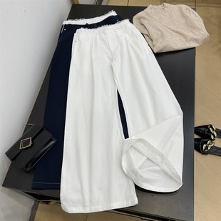 韩版 百搭蕾丝宽松休闲裤 秋冬新款 撞色高腰显瘦休闲裤