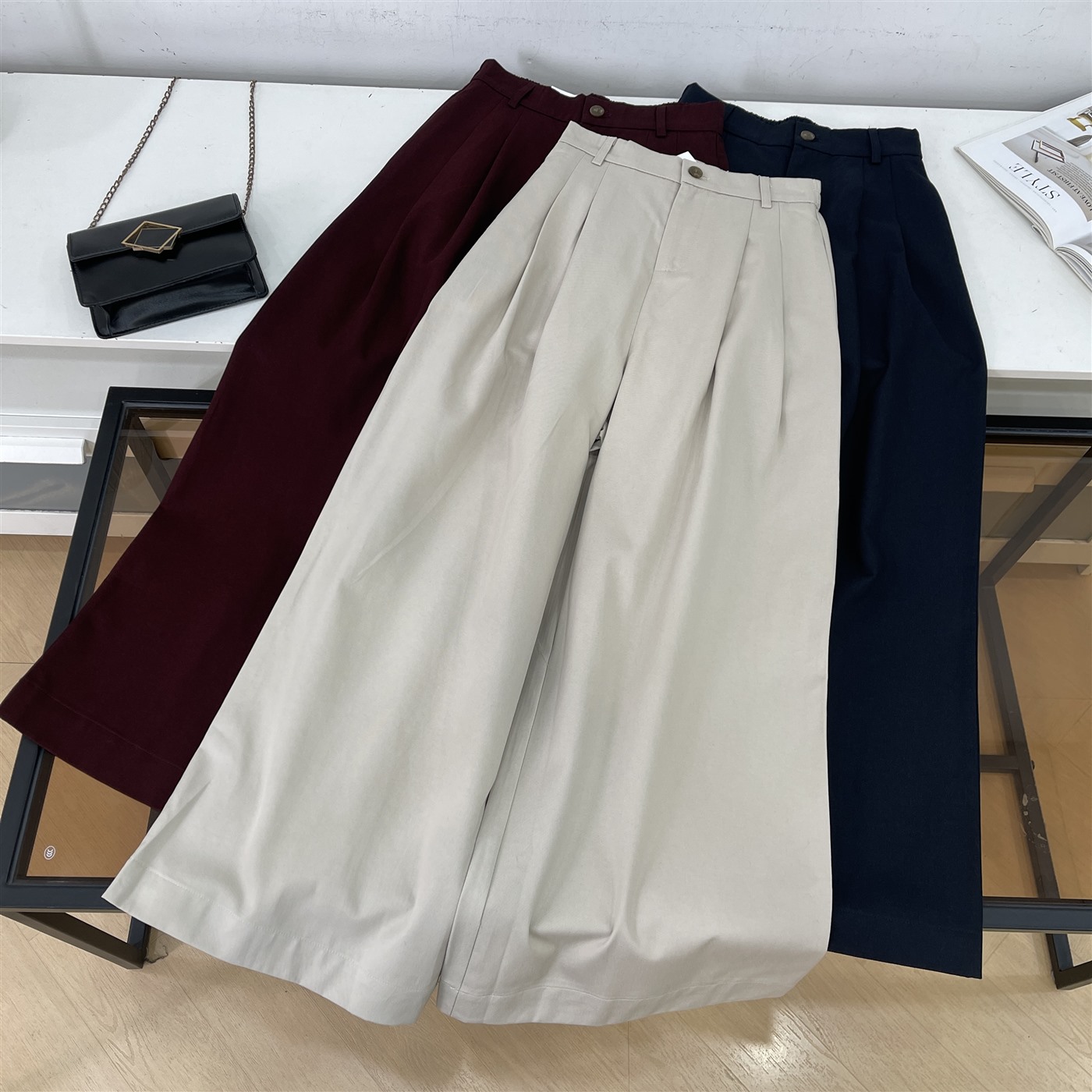 【霞】2025秋冬季新款时尚百搭高腰显瘦纯色气质阔腿休闲裤L#2