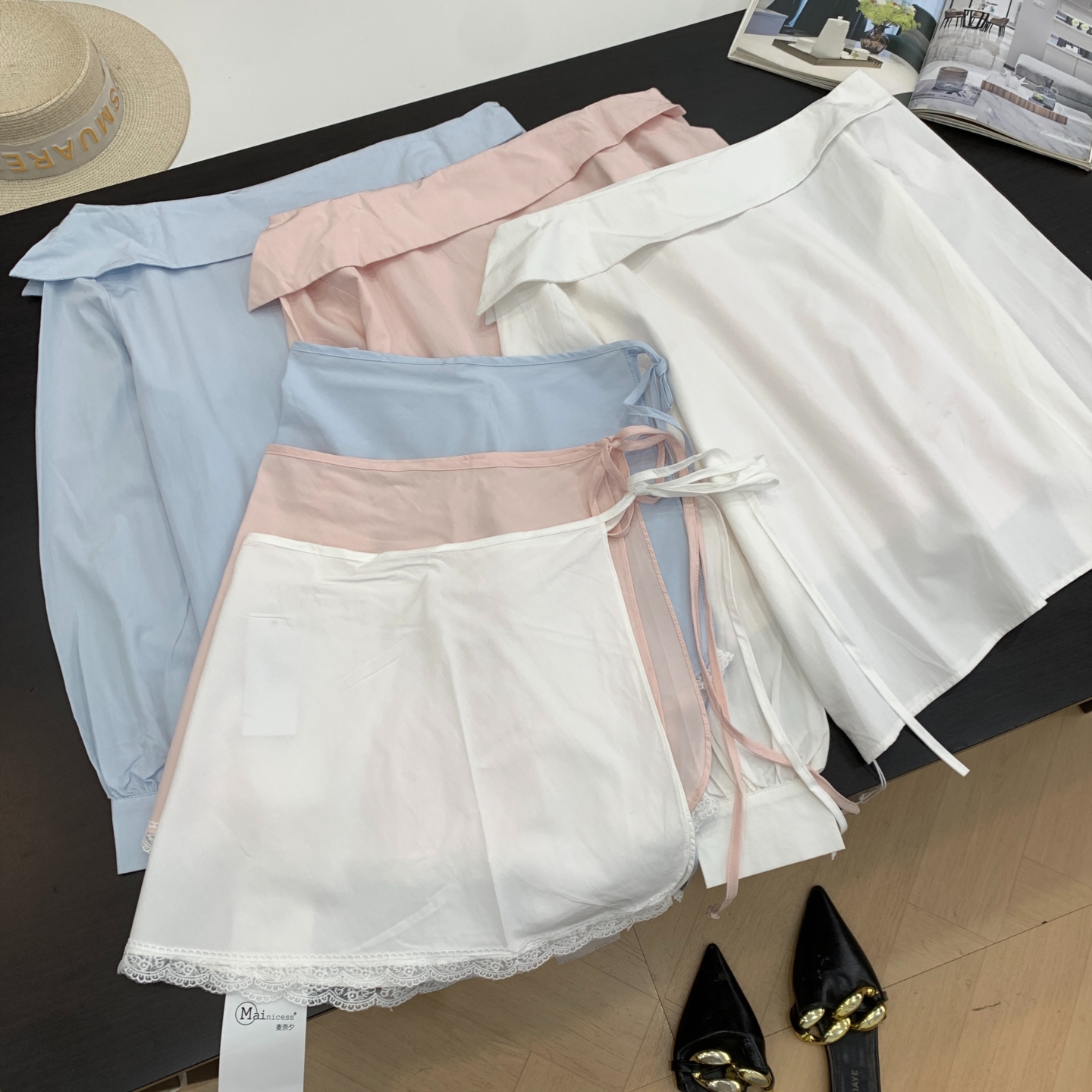 两件套绑带抹胸薄透时尚新款外搭一字领套头时尚直筒J#24