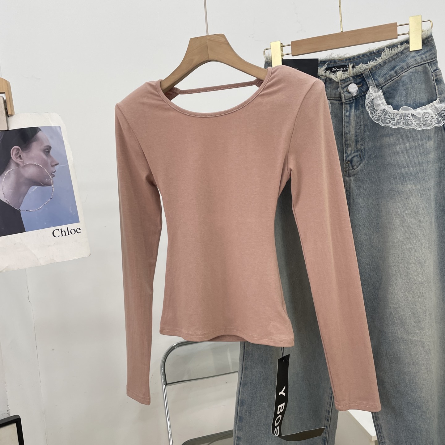 设计感小性感后露背收腰显瘦T恤百搭纯色长袖打底衫 H#5