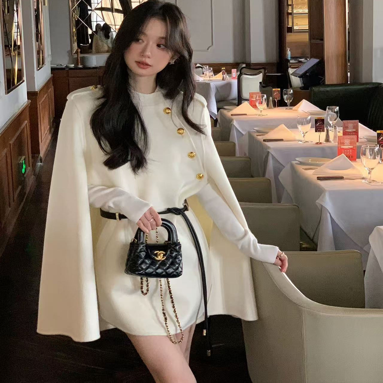 【霞】韩版高级感毛呢外套斗篷西装呢大衣女冬季新款L#7