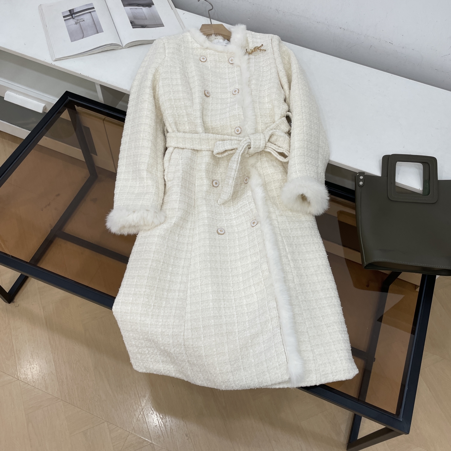 1.87kg法式气质小香风外套秋冬新款毛毛拼接设计大衣女K#16